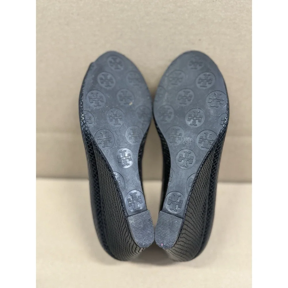 Tory Burch‎ Size 6M Black Textured Snake Leather Wedge Shoes Pumps